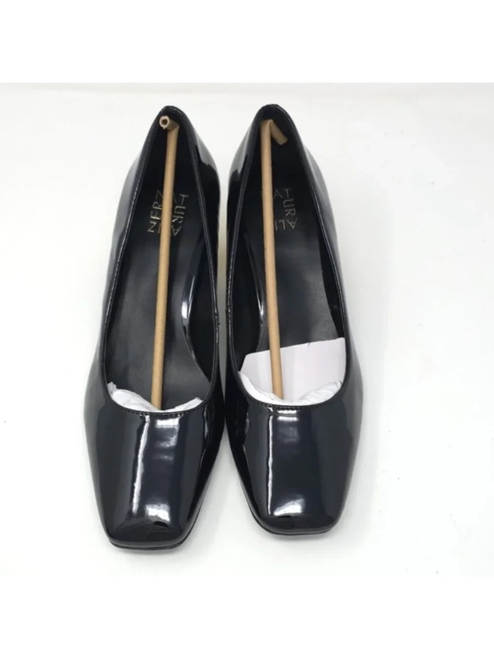 Naturalizer Black Patent Block Heel Pumps with Gold Accent 10W